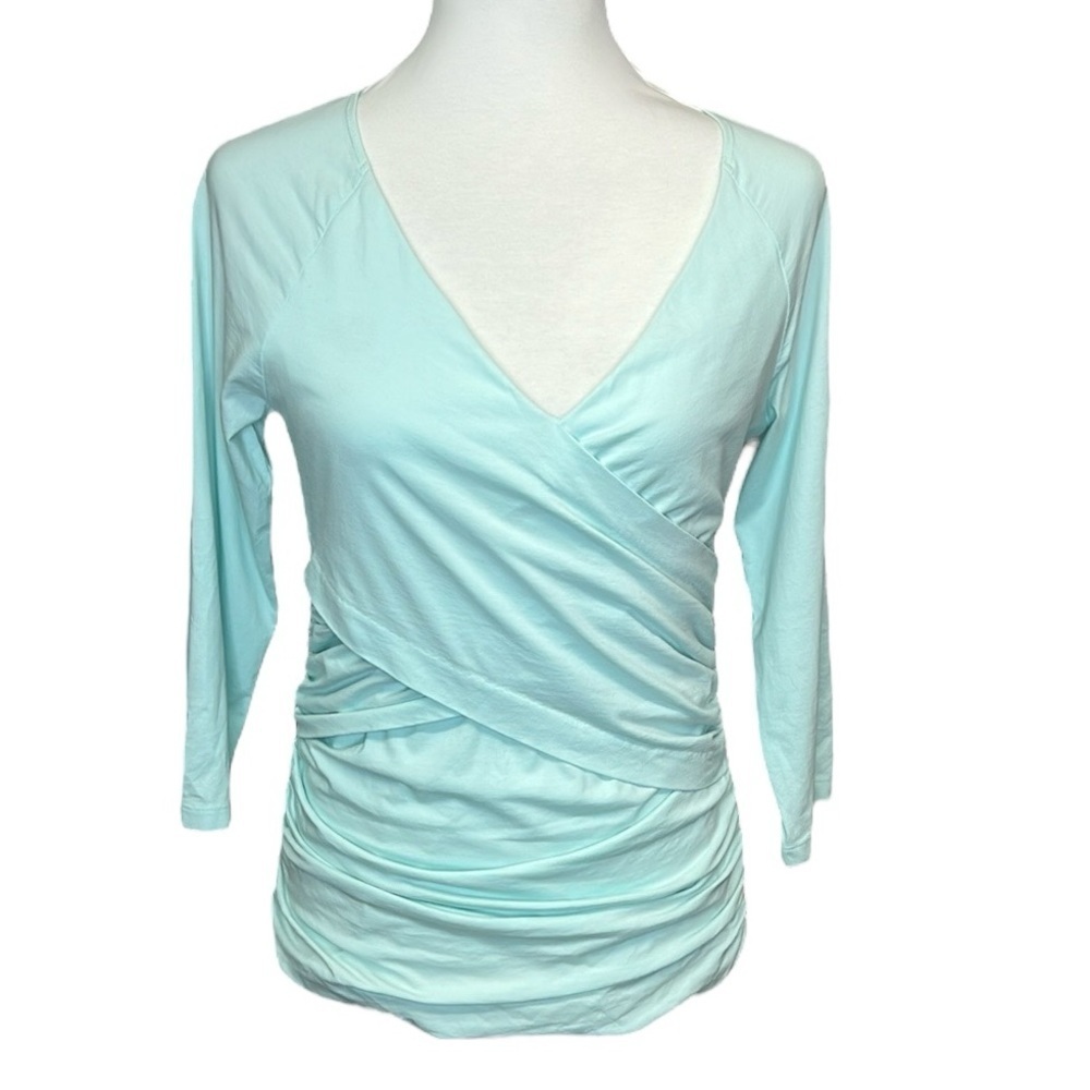 Sundance Knit Ruching Surplice Wrap Blouse